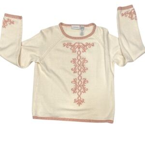 Liz Claiborne Cream and Pink Knit Cardigan with Design,‎ Size XL. Preowned